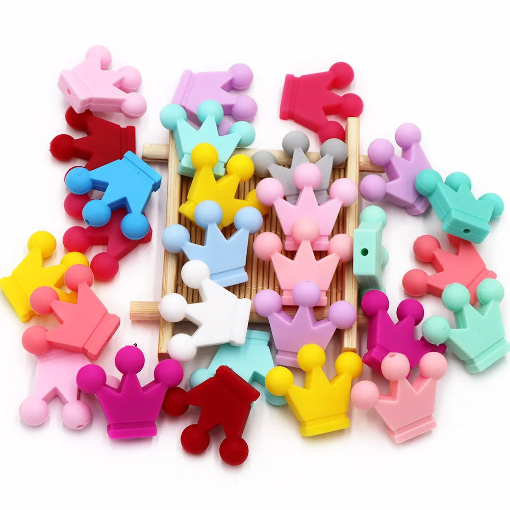 Cute-idea 10pc mini Crown BPA Free Silicone Beads Baby Teether Chew sensory Craft Chain For Pendant Food Grade Baby Teething Toy
