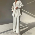 White Women's Suit Elegant Peak Lapel Formal Office Outfit Loose Fit Design Business Casual Party Ladies Fashion Suits 2 Piece