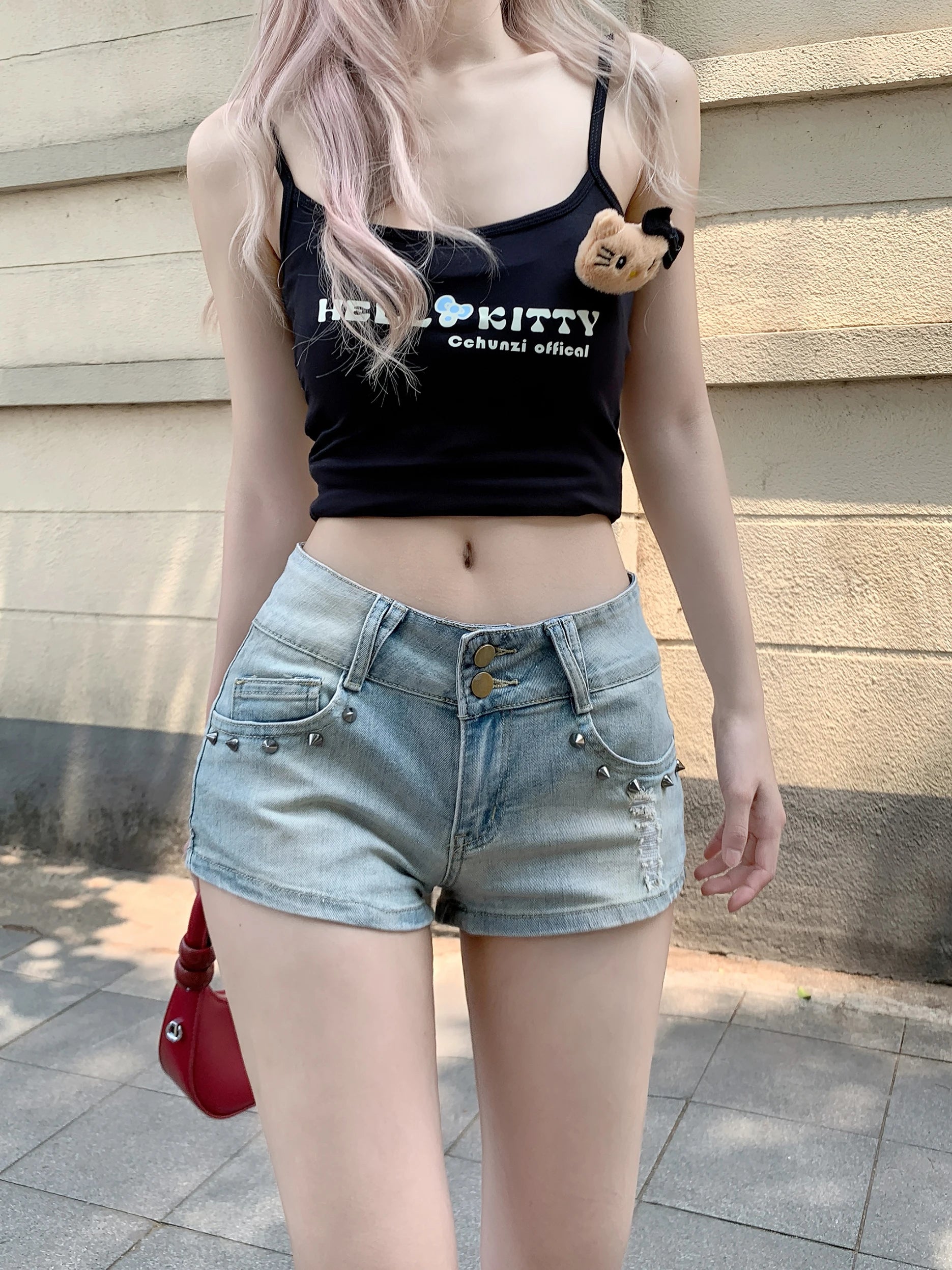 Women's Blue Denim Shorts Y2K American High Street Harajuku Aesthetic 2000s Style Sexy 90S Retro Jeans Shorts Clothing 2025 New