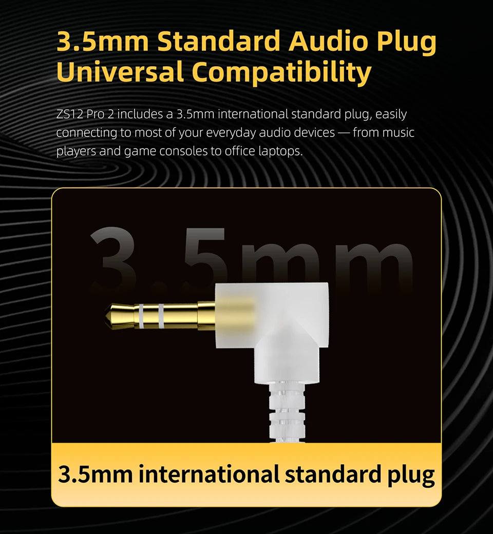 KZ ZS12 PRO 2 1DD + 5BA Hybrid HiFi In Ear Earphones Improved Bass Monitor Headphones Detachable Wire Earbuds Gaming Headest