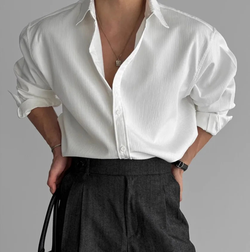 Men's High-quality Business Casual Shirts，High-end Texture Solid-color Shirts, Breathable  Loose Long-sleeved Shirts for Spring