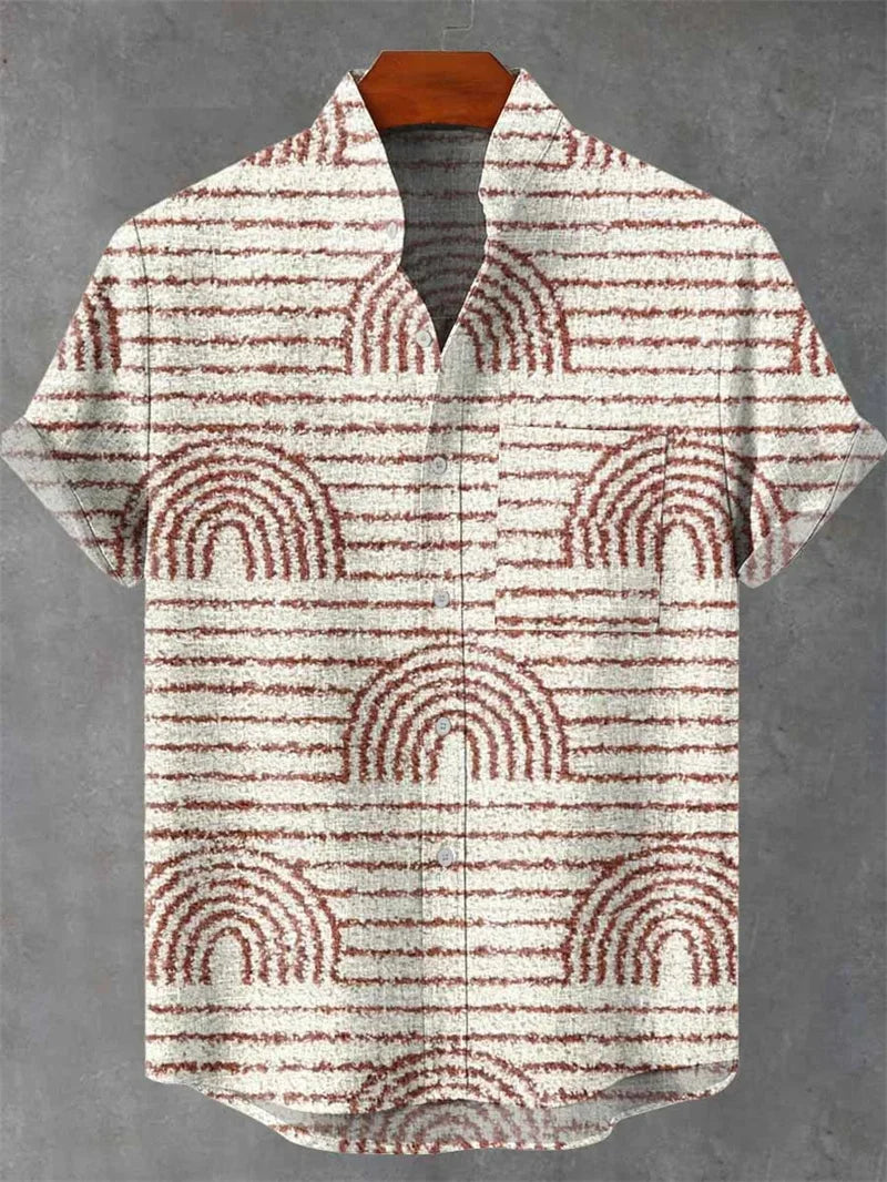 Men's Linen Shirt Vintage Short Sleeve Fashion World Tree Top Summer Casual Ethnic Costume Shirt Men's Street Shirt