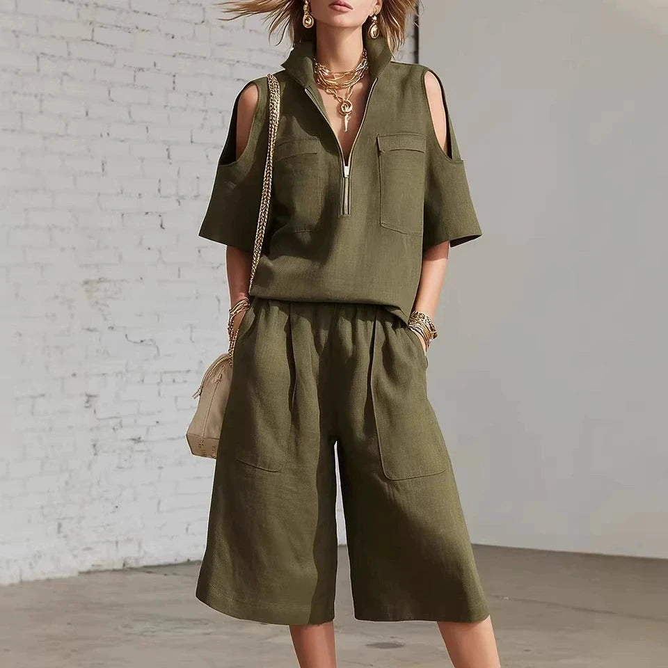 Two piece Women's clothing 2026 Summer New Fashion Loose Solid Short sleeved Top+elastic waist Pants Casual Clothing Sets