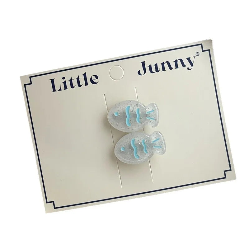 Refreshing and Transparent Blue Sparkling Small Fish Hair Clips Girl Heart Dopamine Colorful Edge Clip Side New Clip Hair