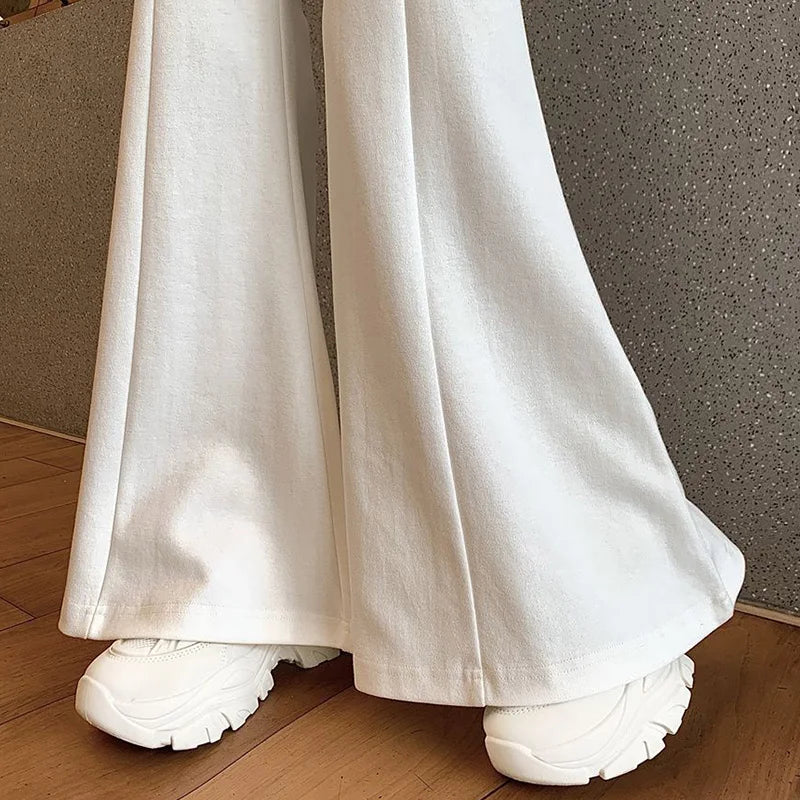 Girls Designer High Waist Flared Pants Lady Korean Slim Fit Casual Trousers Women Chic Drawstring Straight Leg Pants