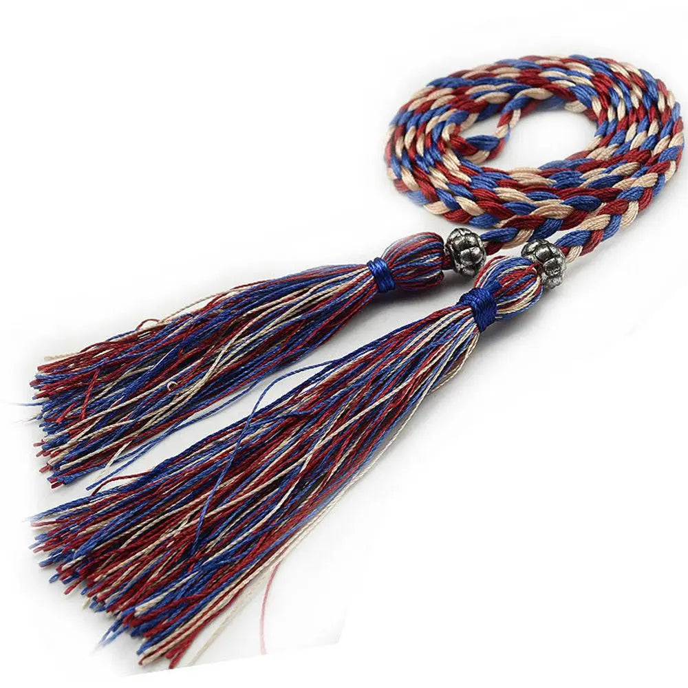 160cm Thin Bow Tassle Dress Woven Rope Tassles Belts Waist Chain Braided Belts Waist Rope