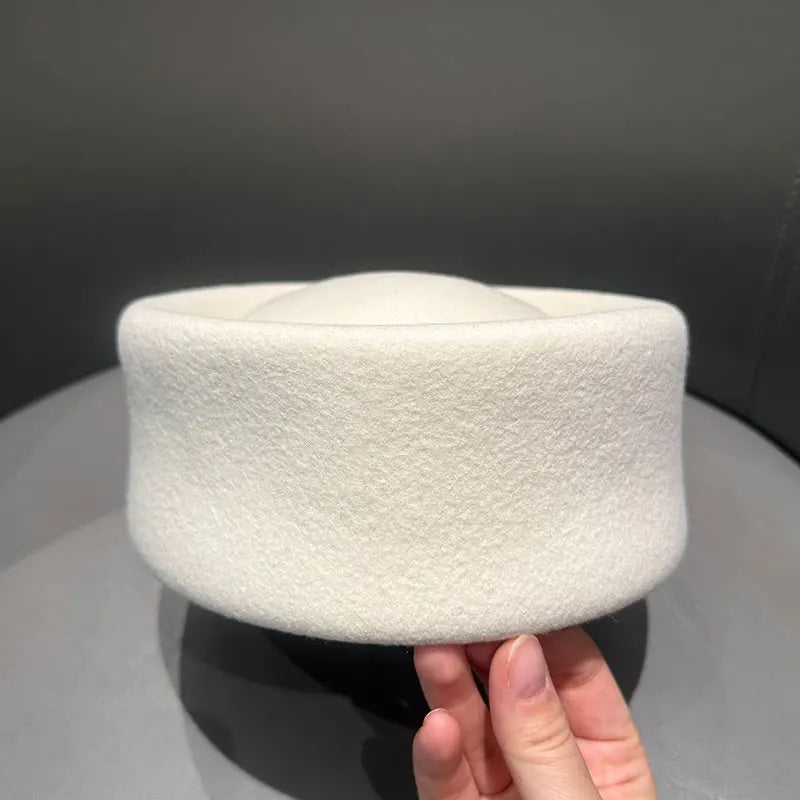 Women Berets Hat Fashion Fall Winter Vintage Concave Top Pillbox Cap 100% Wool Fedoras Hats Wedding Designer Western Church Hat