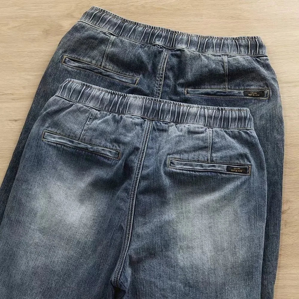 Wholesale 2022 New Denim Men's Stretwear Beam-legged Harem Pants for Young Students Loose Drawstring Sweatpants Baggy Jeans