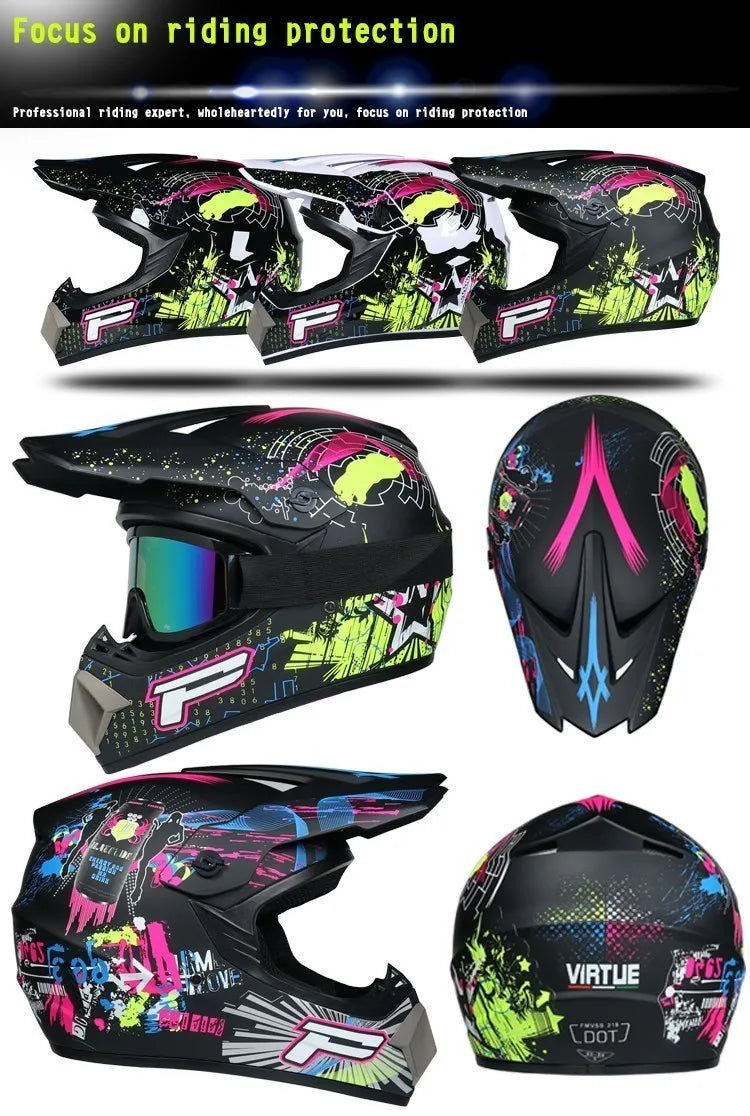 Off-road Motorcycle Helmet, Adult Motocross ATV Downhill MTB DH Helmet with Visor, DOT Approved Capacetes for Riding