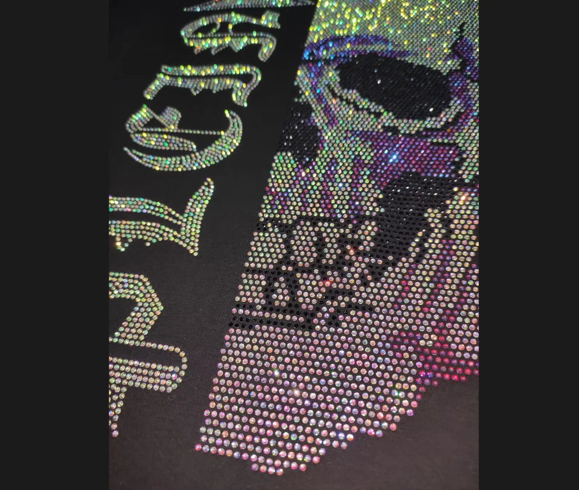 2025 Summer New Luxury Men's Fashion Skull Design Rhinestones T-Shirt Pure Cotton Crew-Neck Casual High Quality