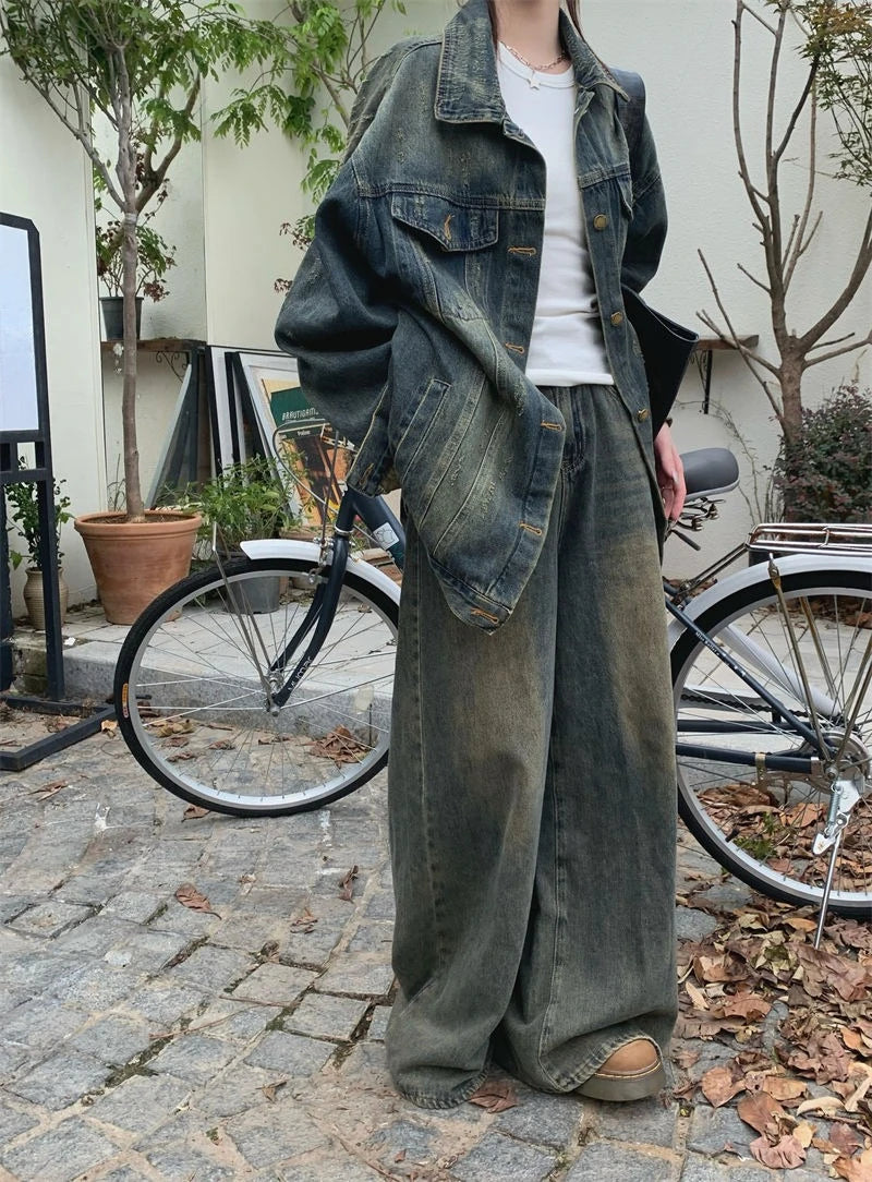 Vintage Washed Denim For Women Loose Fit Street Style Casual Biker With Retro Spring Autumn Layering Outerwear