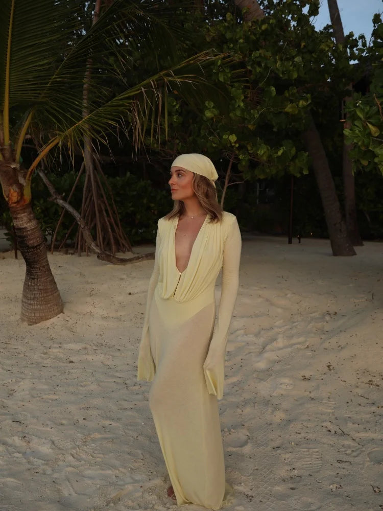 Dreamy Bohemian Sheer Dress Sexy Vintage Slim Fit Elegant Modest Women Dresses Beach Vocation Summer Female Streetwear