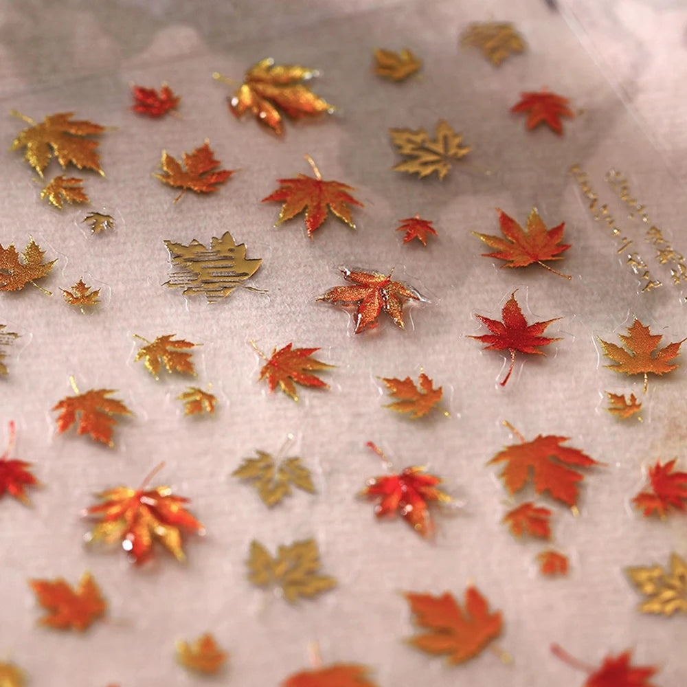 1pcs Autumn Gold Red Maple Leaf Nail Sticker 5D Embossed Jelly Maple Leaves Nail Decals Self-Adhesive Fall Leaf Nail Supplies ^5