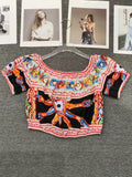 Retro geometric print sexy one neck short pullover two-piece set for 2026 summer women's clothing+elastic waist loose skirt set