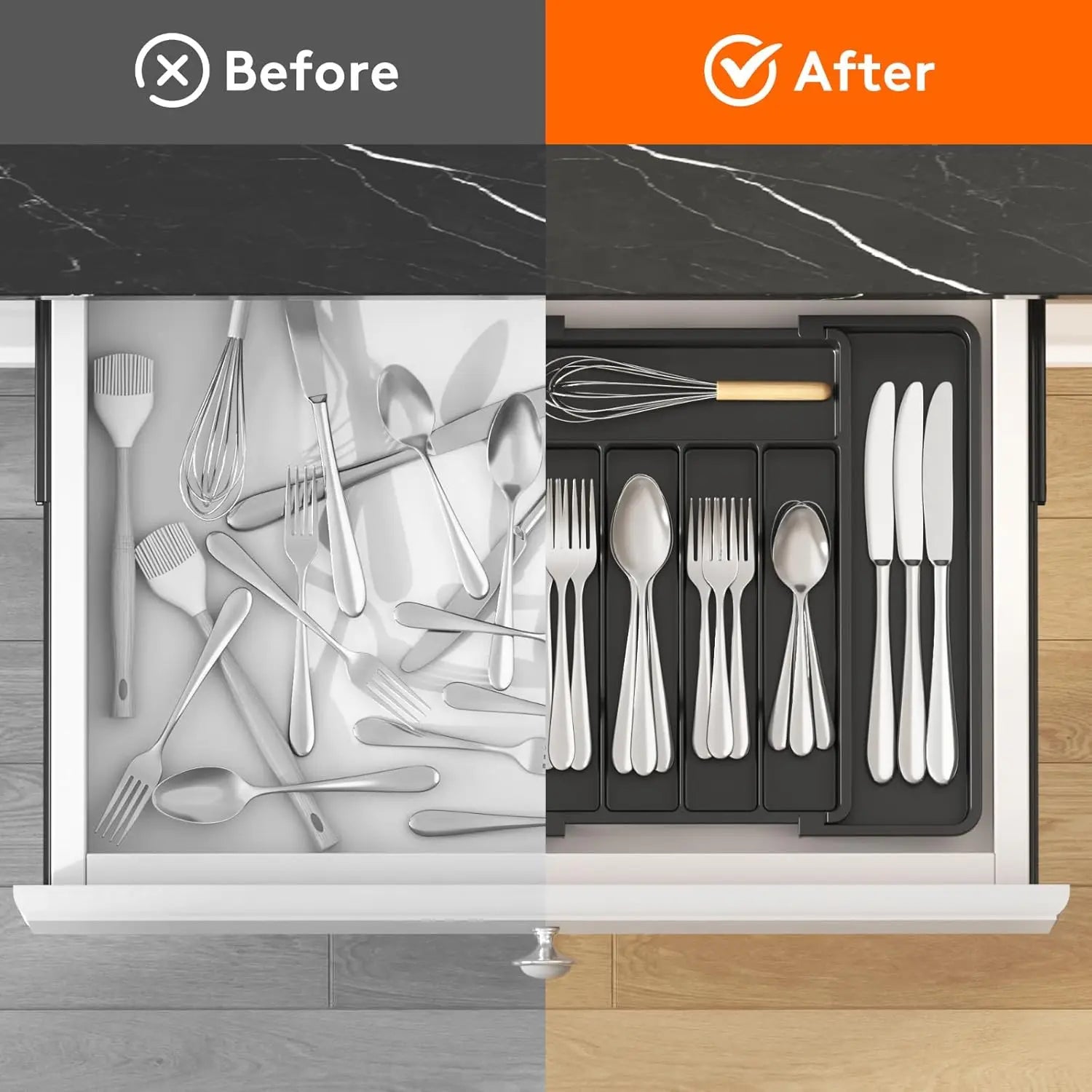1pcs Silverware Organizer - Expandable Kitchen Drawer Organizer, Adjustable Utensil Organizer, Cutlery Tray for Forks, Knives,