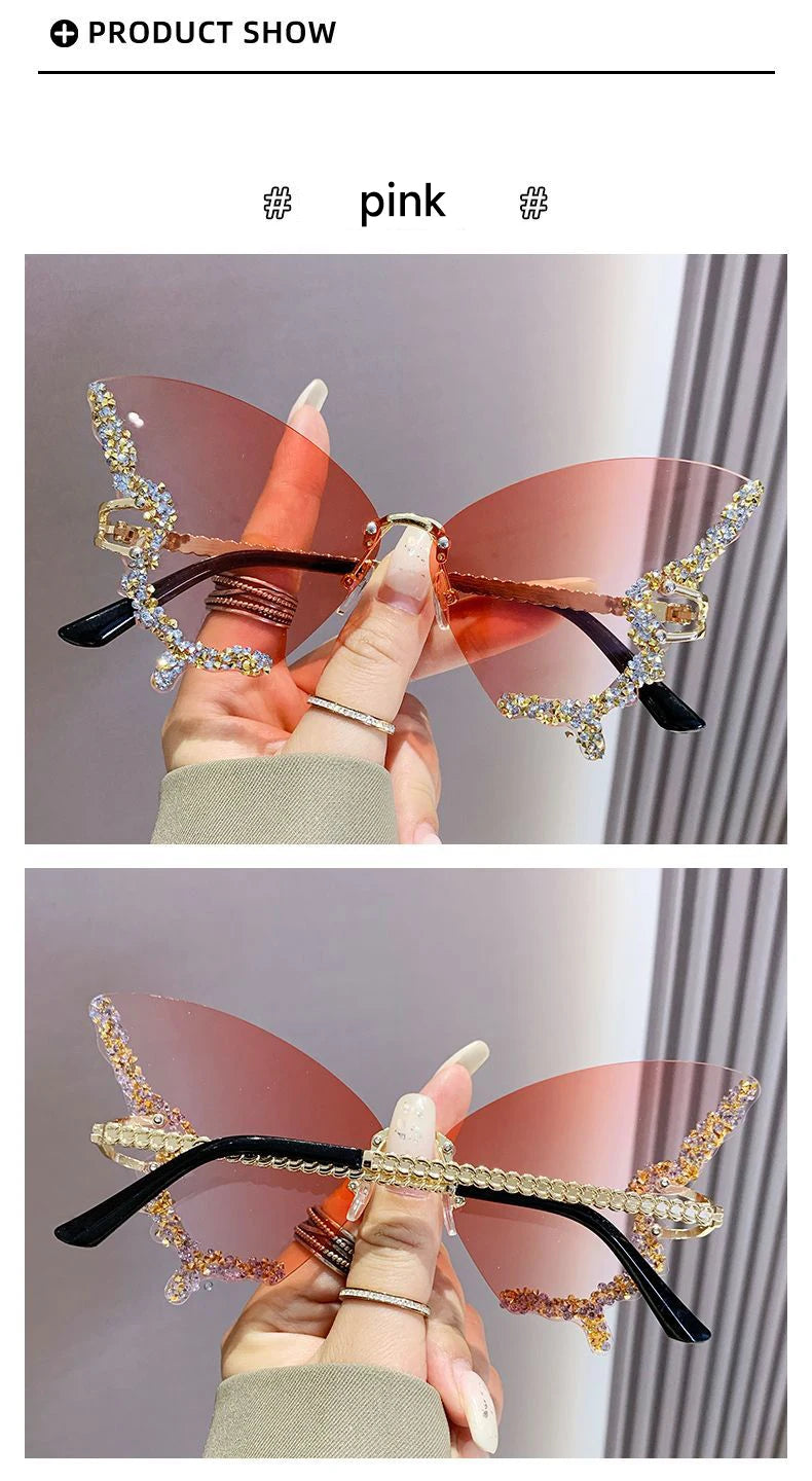 Fashion Butterfly Sunglasses Women UV400 Vintage Diamond Sun Glasses Gradient Lenses Eyewear Ladies Sun Glasses