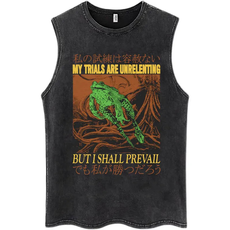 Japan I Alone Pigeon Vintage Washed Tank Top Men Women Personality O-Neck T-Shirt Casual Cotton Oversized Sleeveless Streetwear