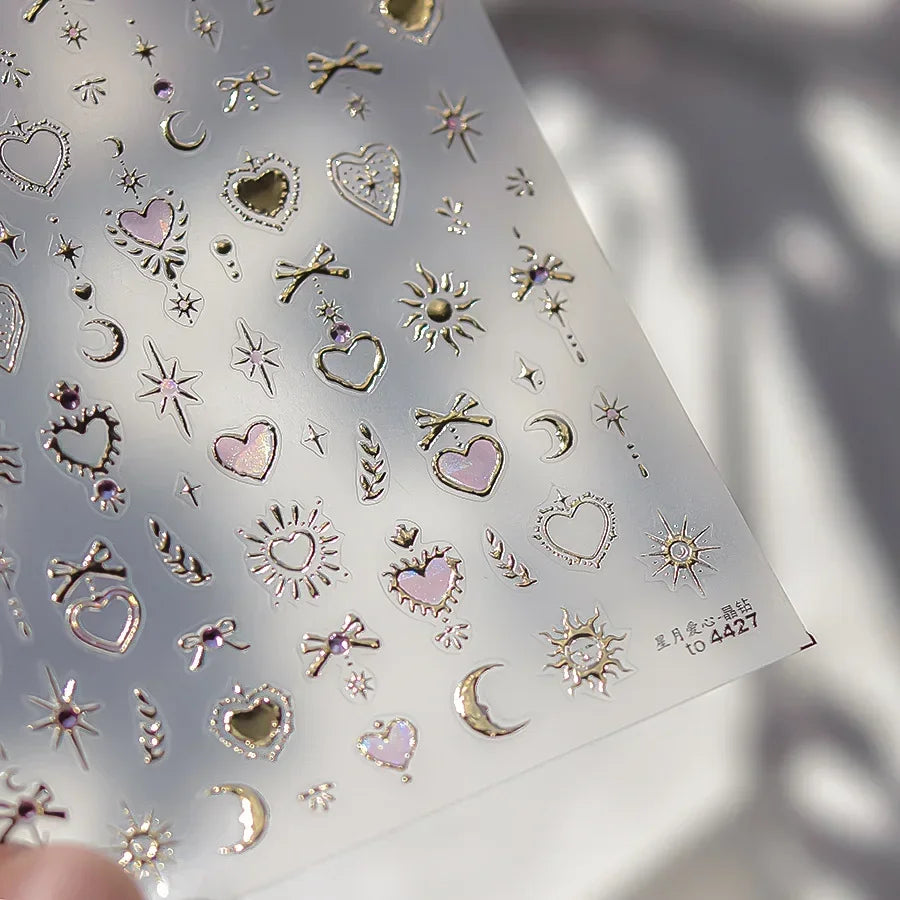 5D Gradient Love Gem Glitter Love Heart Colorful Cat's Eye Rhinestone Soft Self Adhesive Nail Art Stickers Shiny Manicure Decals