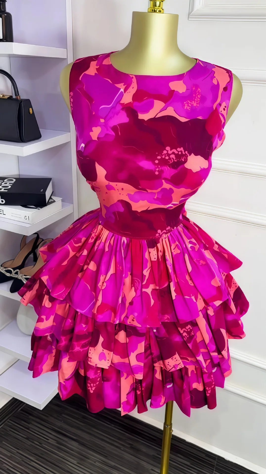 2026Elegant Women Ruffles Sexy Mini Dress Fashion Floral Print Chiffon Short Skirt Long Sleeve V Neck Hollow Out Low Cut Dresses