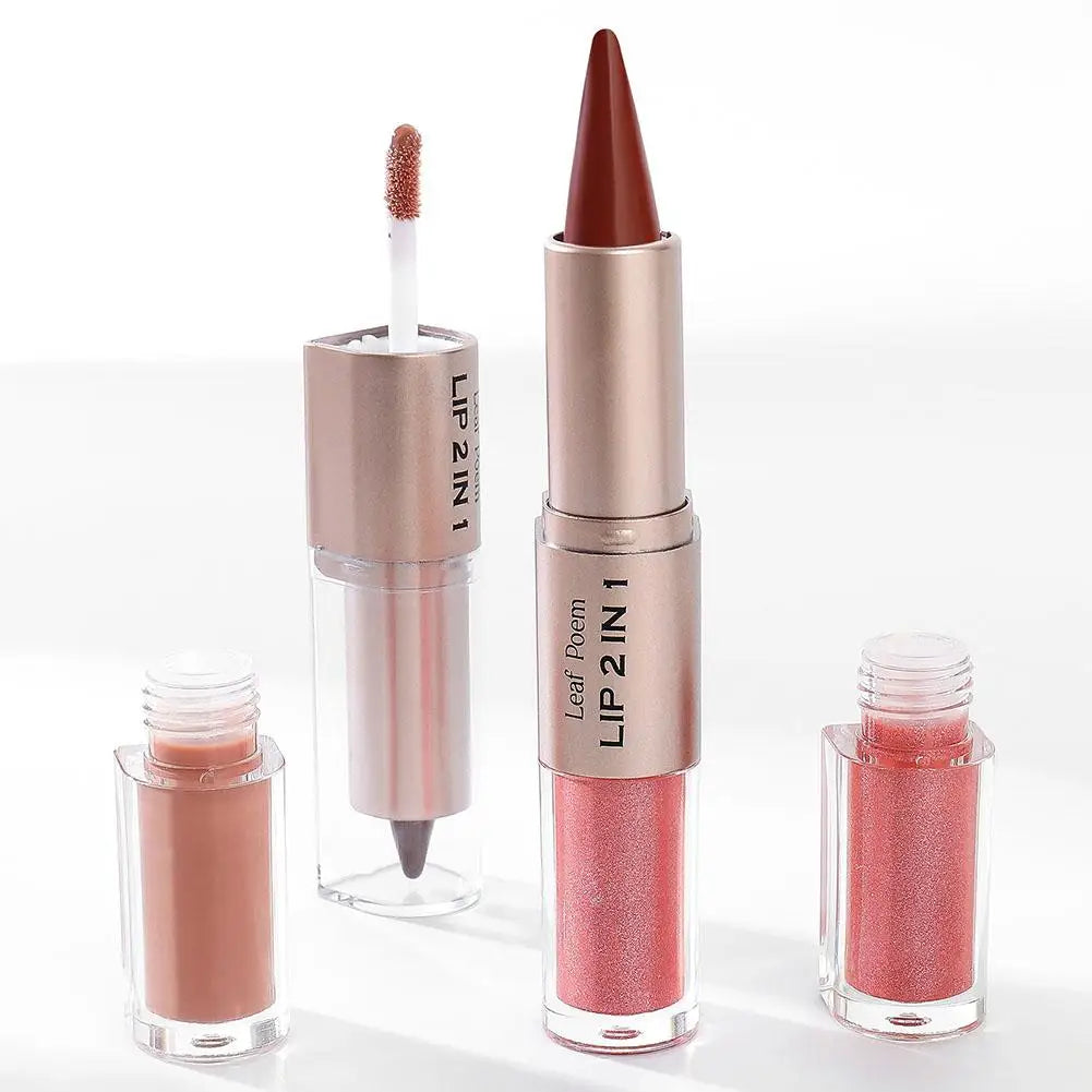 Waterproof Contour Non Stick Makeup Double-headed Matte Mirror Design Lip Glaze Nude Brown 2-in-1 Tapered Gradient Lip Liner Pen