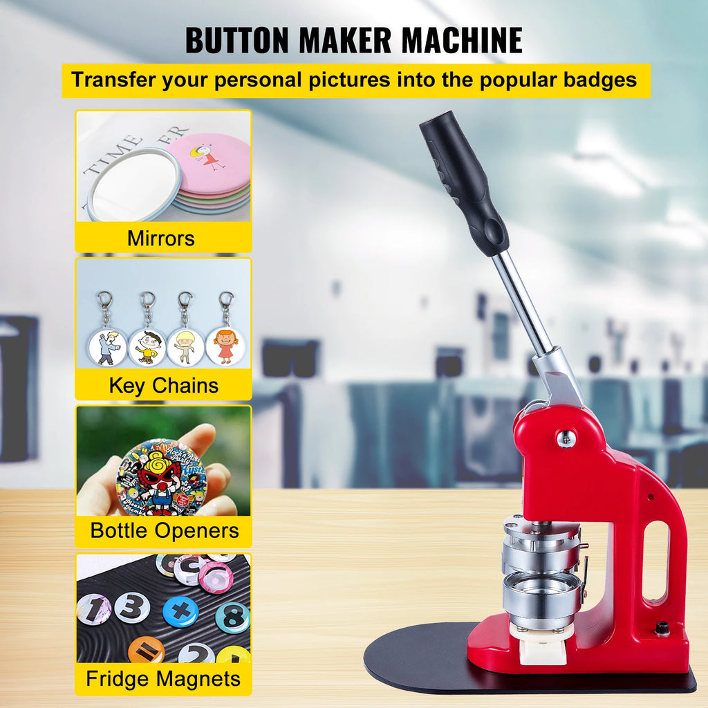 SucceBuy 25-75MM Badge Maker Machine DIY Button Pin Broochs Press Making Tool with 500/1000Pcs Circle Manufacture Button Parts