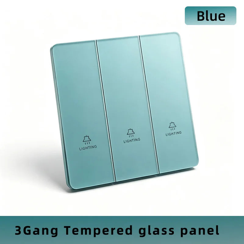 Wall Lamp Switch Panel Tempered Glass International Switch 1/2/3/4 Gang 1/2 Way Steel Rocker Light Switch On/Off Stair Switch