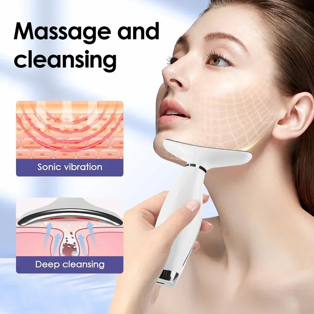 7 Colors LED Photon Therapy Face Neck Massager 3 Adjustable Gears Vibration Anti Wrinkle Skin Tightening Lifting Home Beauty Dev