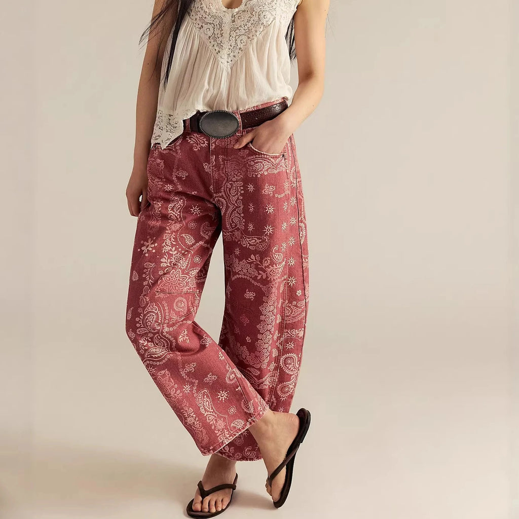 Cotton Denim Long Jeans for Women Trousers Casual High Waisted Jeans Cropped Pants Spring Summer Boho Beach Ladies Baggy Jeans