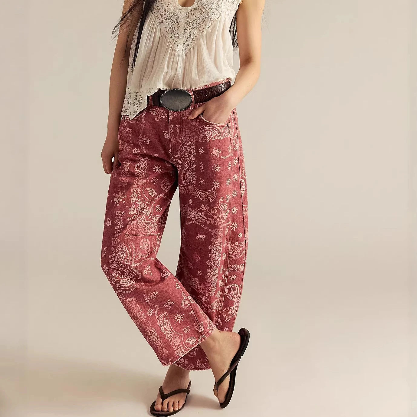 Cotton Denim Long Jeans for Women Trousers Casual High Waisted Jeans Cropped Pants Spring Summer Boho Beach Ladies Baggy Jeans