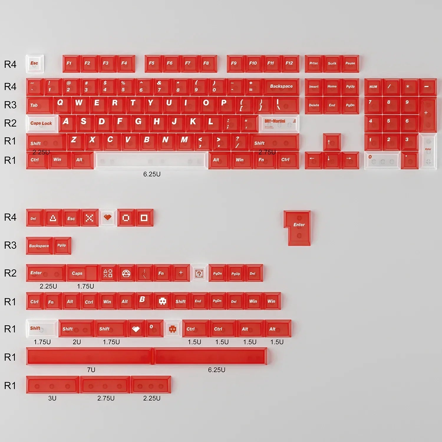 White Frog Korean Keycap Mist Pc Transparent Light Cherry 154/131 Key2.25/2.75/7U Space Bar Retro Red L Shape Enter Key Keycaps
