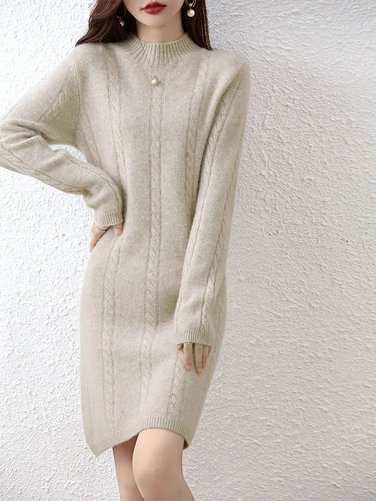 Cashmere Women's Sweater Knitted Dresses 100% Merino Wool Ladies Autumn Warm Elegant Dress Winter Female Pullovers Casual Skirts