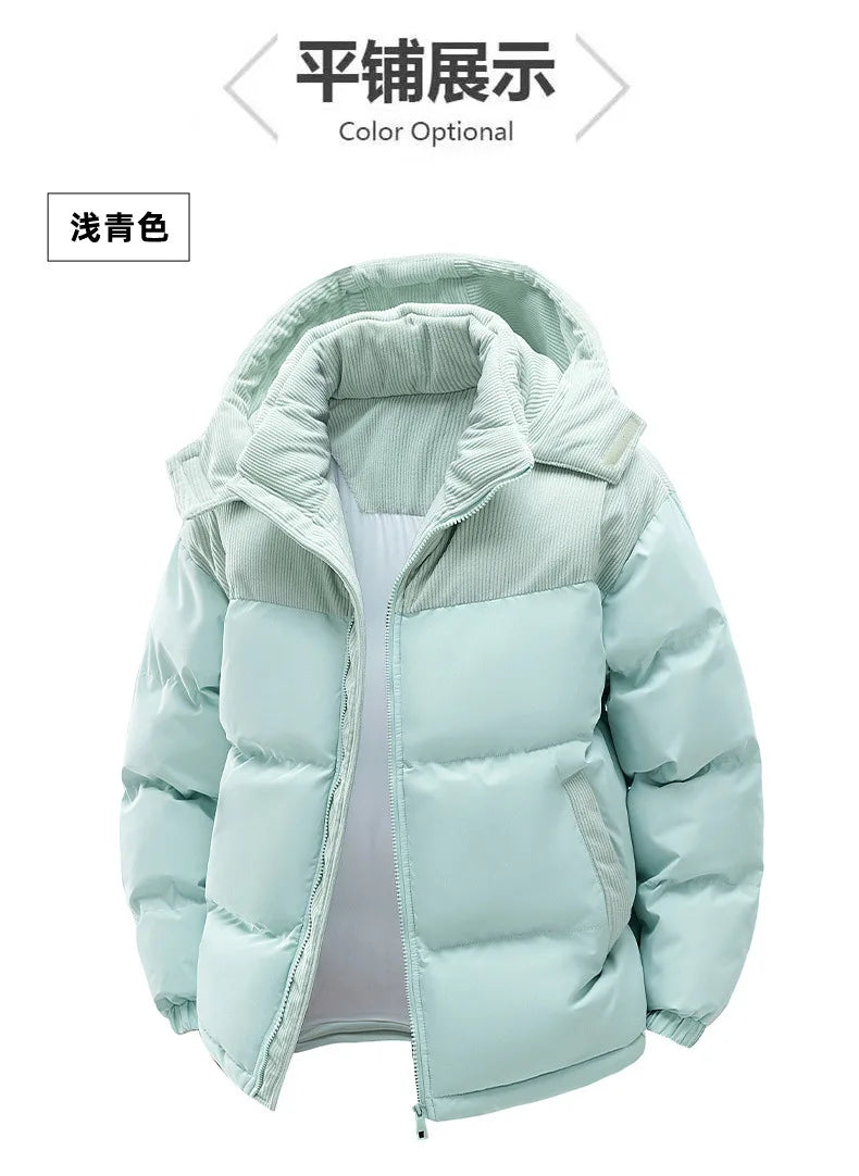 Custom LOGO cotton-padded clothes for men and women 2025 winter new thickened warm removable hooded cotton clothes couple jacket