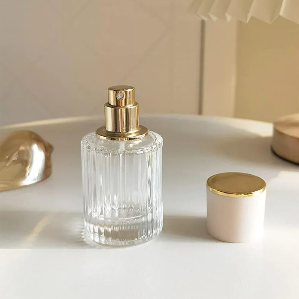 30/50/100ML Transparent Glass Perfume Bottles with Vertical Stripes Spray Atomizers for Essential Oils Fragrances Aromatherapy