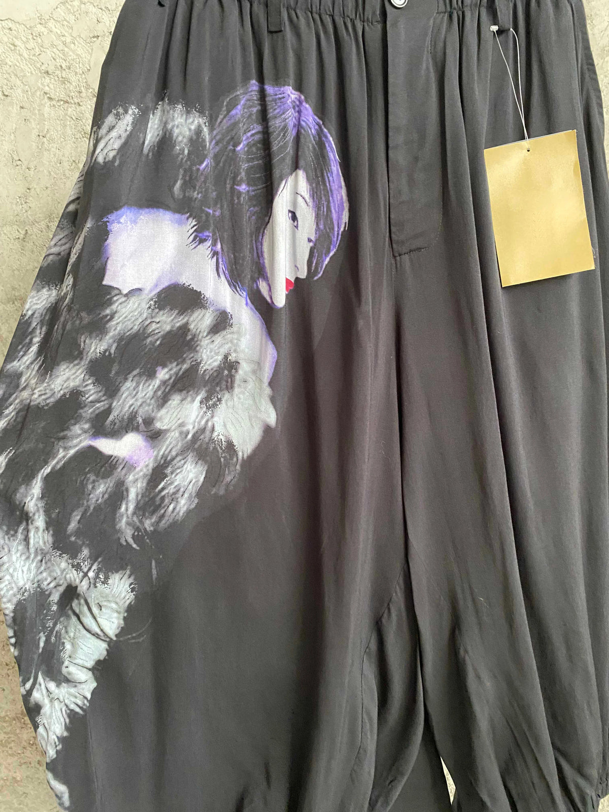 TOP-YAMAMOTO original portrait print asymmetrical loose wide-leg pants Design sense culottes Loose pants