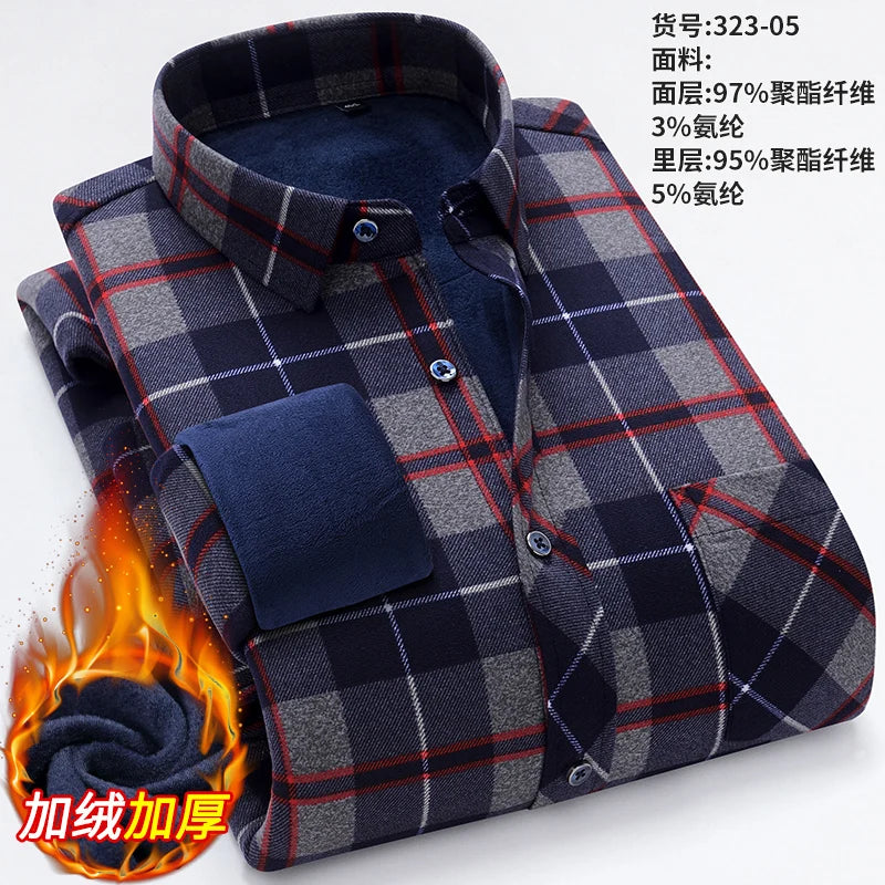 New Men's Autumn Winter Casual Long Sleeve Plaid Shirts Thick Warm Male Casual High Quality Soft Plus Size Business Check Shirts