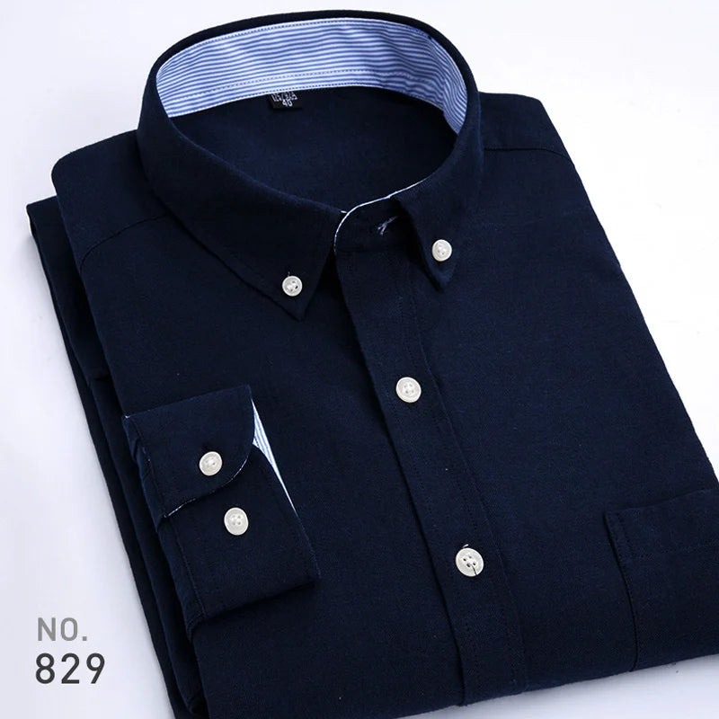 New Cotton Mens Striped Plaid Print Oxford Spinning Casual Long Sleeve Shirt Comfortable Collar Button Slim Male Business Shirts