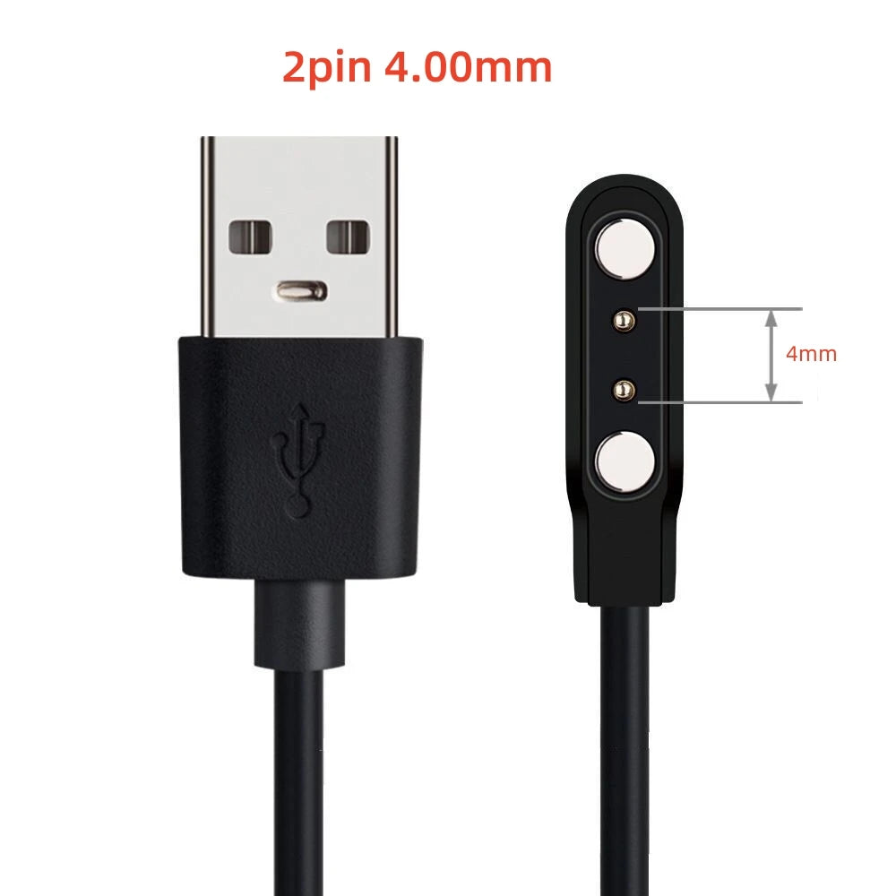 Universal 2Pin 4mm 7.62mm 4Pin Strong Magnetic Charge Cable USB Charging Line Cord Black White for Smart Watches