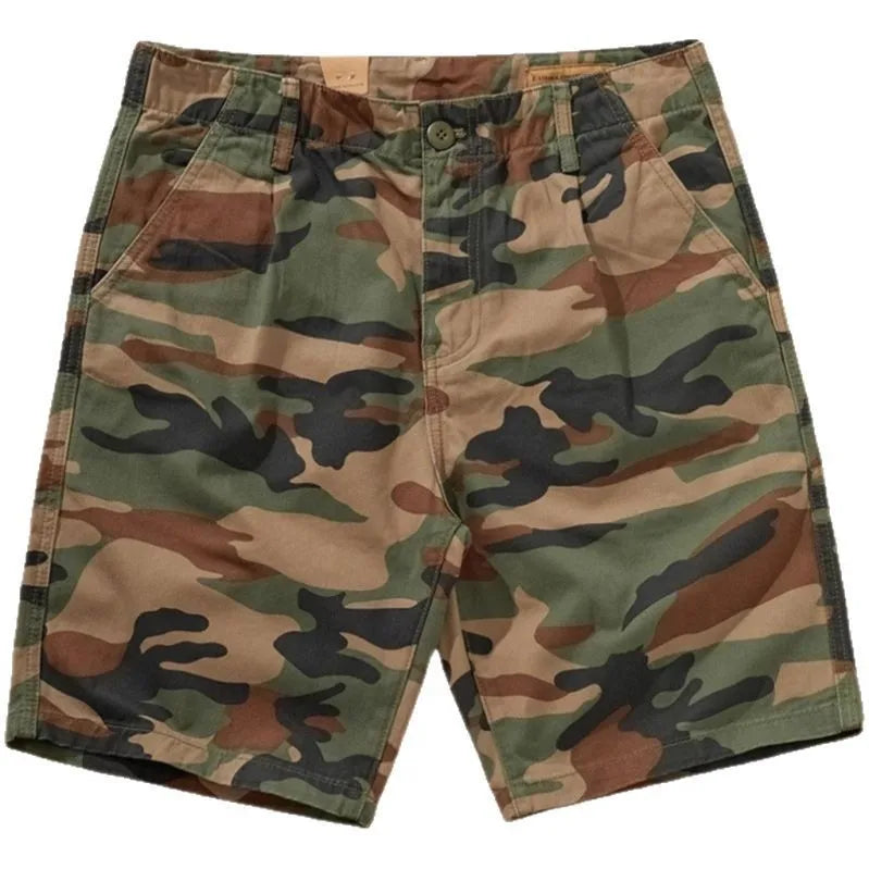 Summer New Camouflage Workwear Shorts Loose Men's Fashion Brand American Retro Casual Multi-Pocket Shorts Polyester Fiber