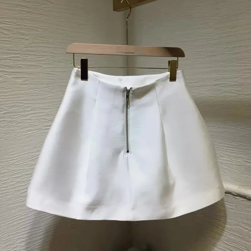 Xpqbb Korean Style White Mini Skirt for Women Streetwear High Wiast Puffy Short Skirts Ladies All-Match Simple A-line Y2K Skirt
