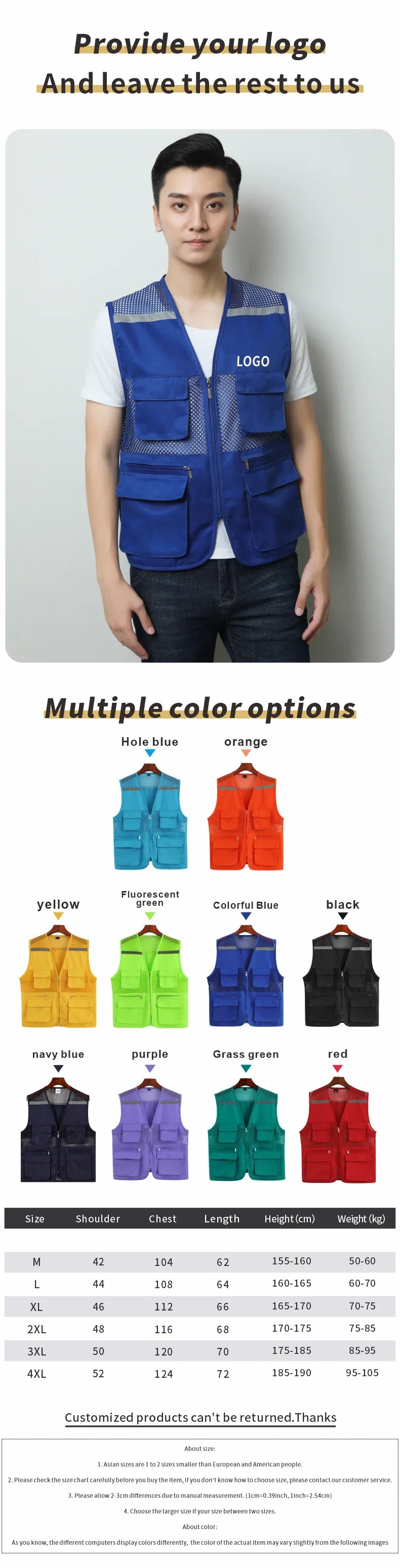 2026 Printing Logo Breathable Men's Summer Mesh Vest Photography Work Multi-Pockets Outdoors Journalist's Vest Sleeveless Vest