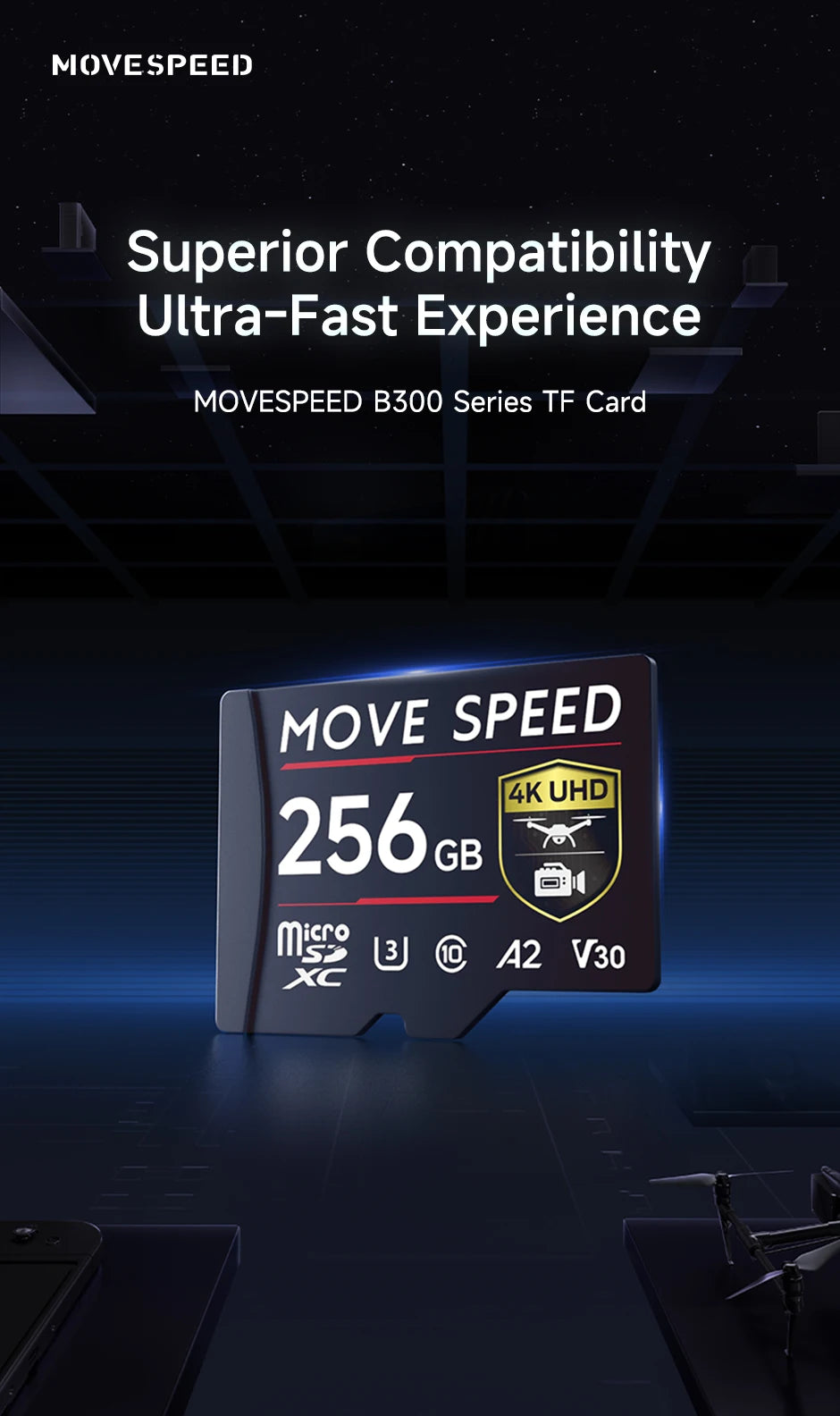 MOVESPEED B300 170MB/s TF Card A2 V30 High Speed Flash Memory Card 256GB 128GB SDXC Mini SD Card  for Camera DV Dash Cams Drones