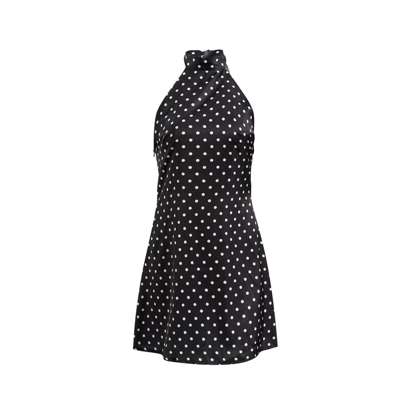 Polka Dots Print Halter Lace-up Dress Women's Sexy Backless Sleeveless Mini Dresses 2026 Spring New Female Fashion Street Robes
