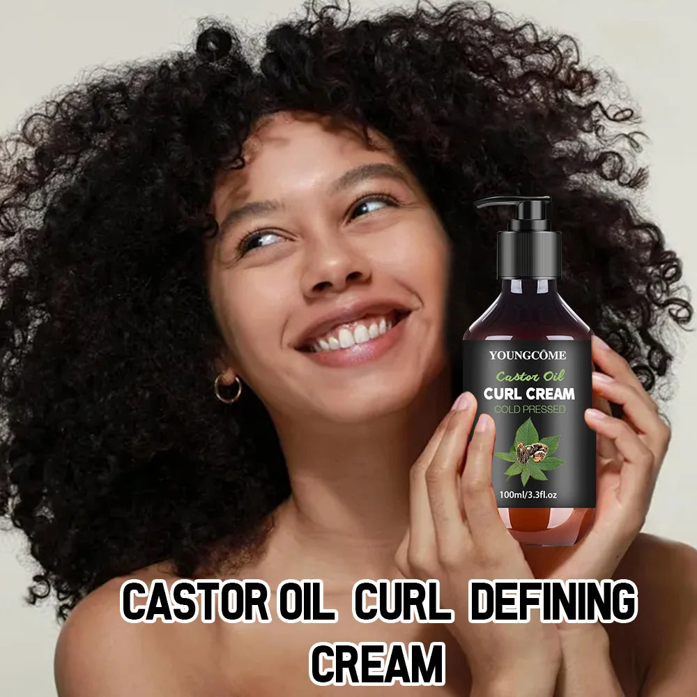 YOUNGCOME Black Castor Oil Curl Cream Non-stick Hydrates eliminates frizz, Hair-Smoothing Anti-Frizz Cream to Define 100ml new