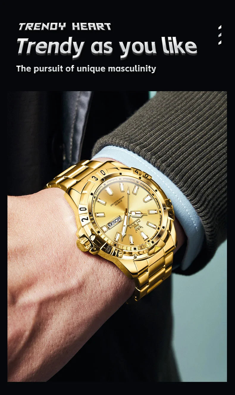 OLEVS 5560 Luxury Brand Man Quartz Watch Waterproof Stainless Steel Strap Watches for Men Dual Calendar Business Men Wristwatch