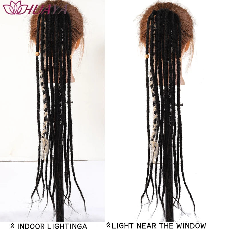 24 Inch Dreadlocks Ponytail Hair Extensions Synthetic Fibers Boho Braided Hairpieces With Beads Festival Cosplay Easy Wear