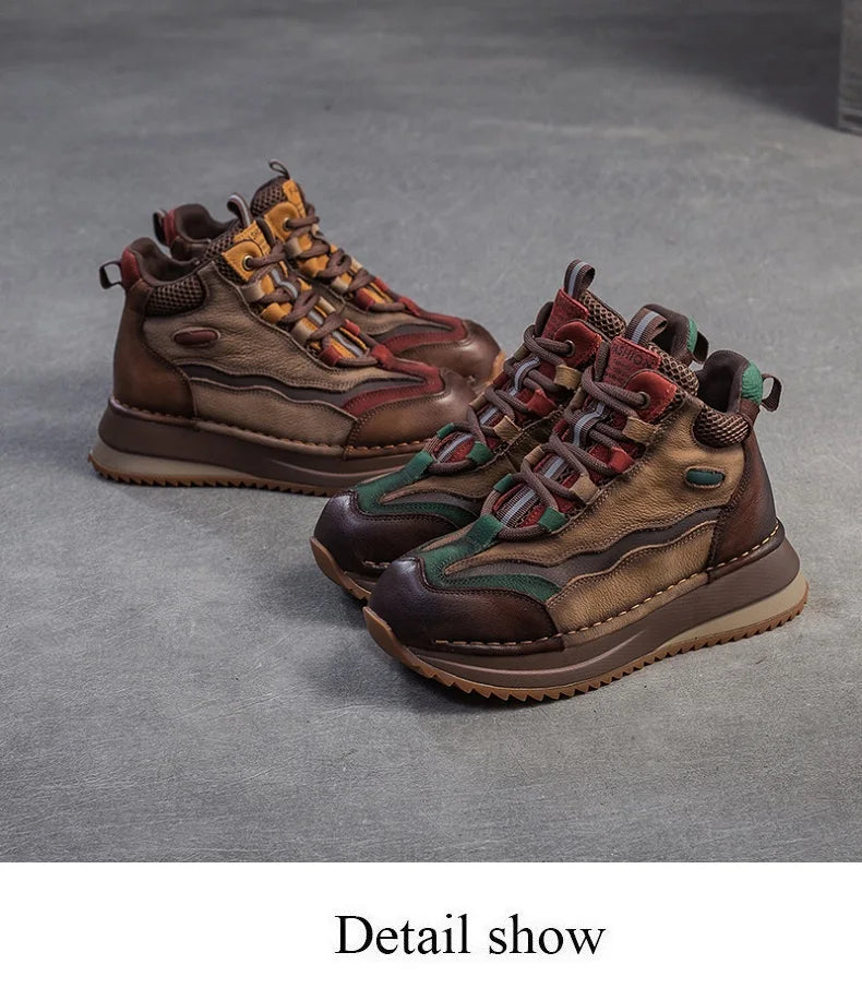 DRKANOL 2026 Women Boots Autumn Winter Mixed Colors Genuine Cow Leather Warm Ankle Boots Ladies High Top Casual Sneakers Shoes