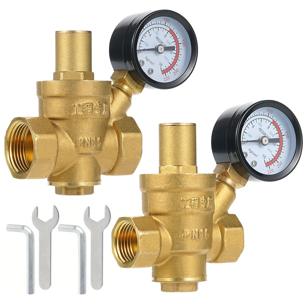 Water Pressure Regulator Brass Pressure Regulator DN20/15 Brass Adjustable Water Pressure Regulator Reducer with Gauge Meter