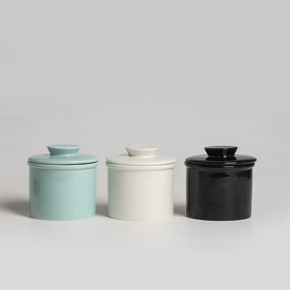 Kitchen Gadgets Ceramic French Butter Crock with Lid Solid Color Butter Cup Sealed Household Butter Jar Cheese