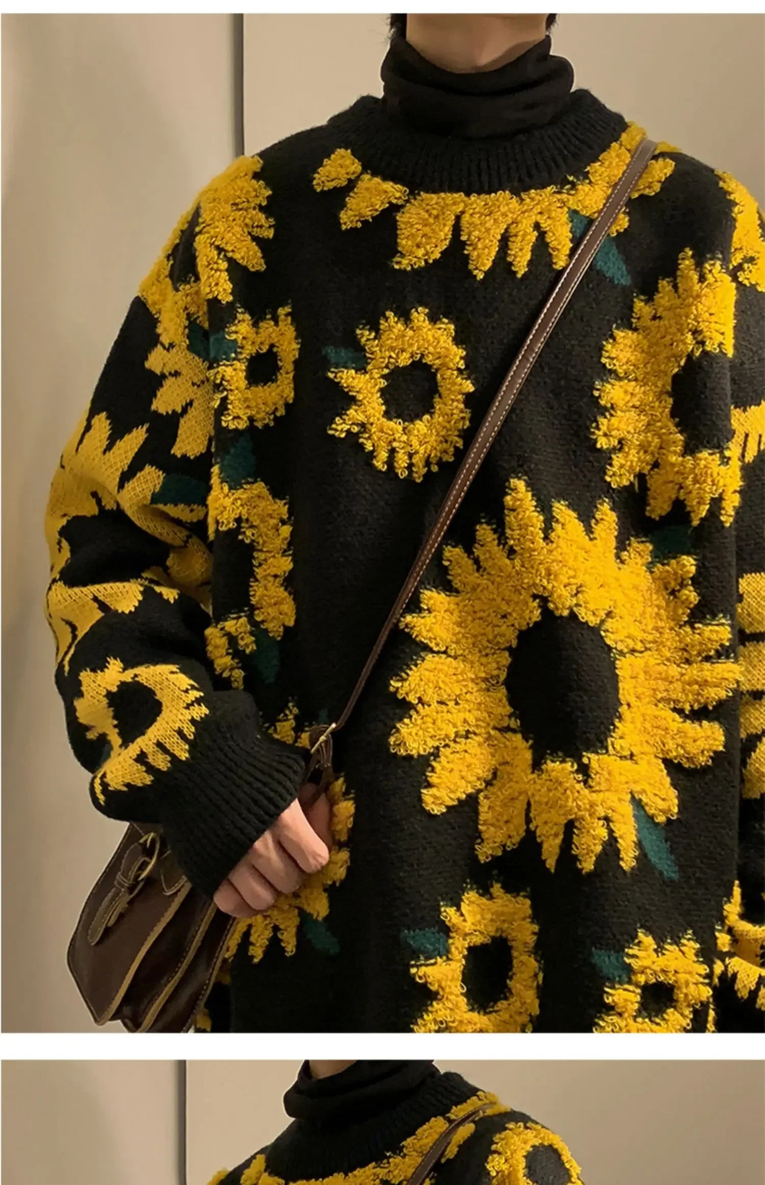 Flocking Floral Sweaters Men Baggy Spring Autumn Japanese Style Retro   High Street Harajuku Knitwear Slouchy Ins