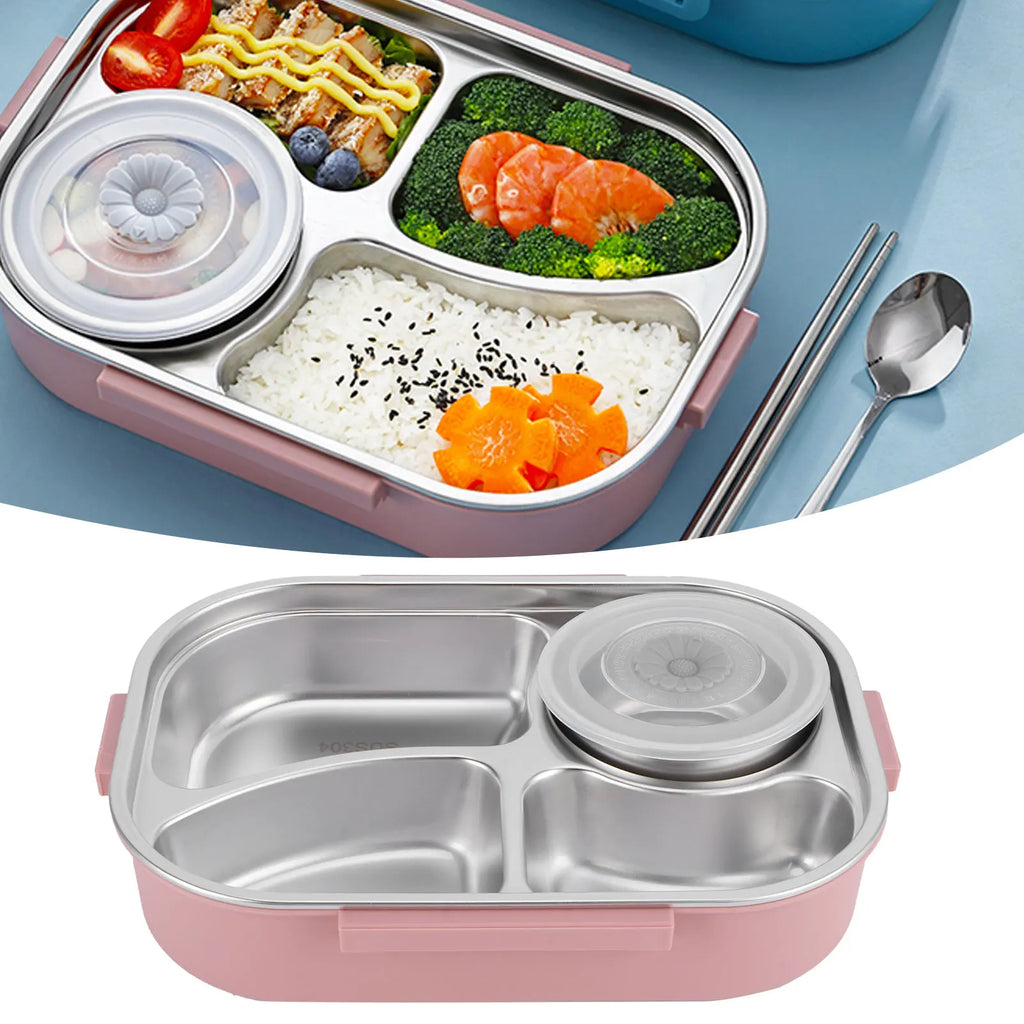 Stainless Steel Lunch Box 4‑Grid Portable Box Food Storage Container for Student Adult Dinnerware Food Storage Container